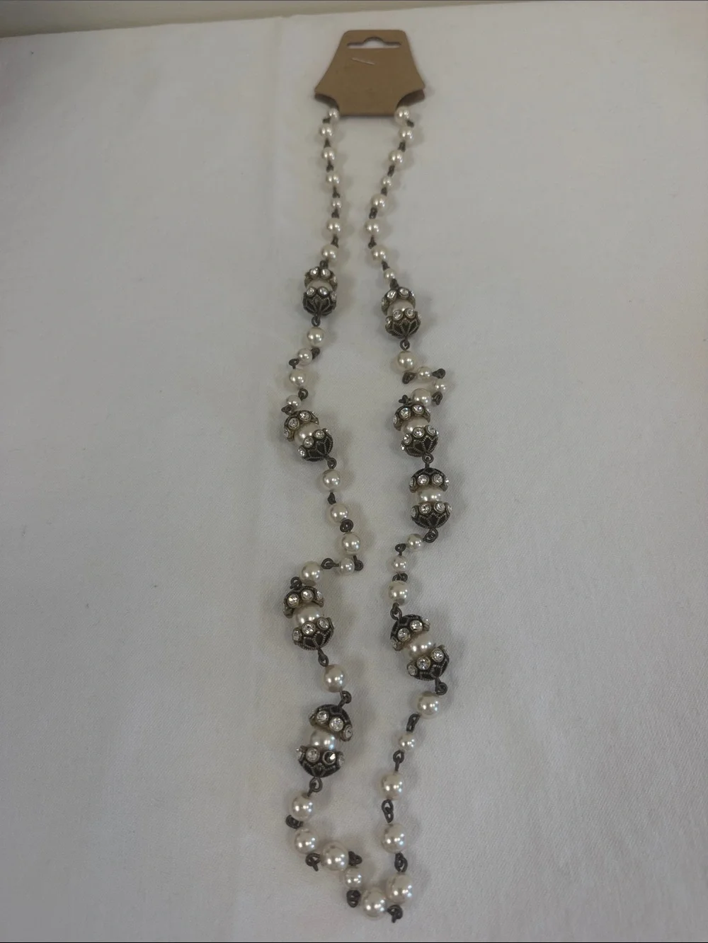 J. Crew Pearl and Silver-Tone Beaded Long Necklace